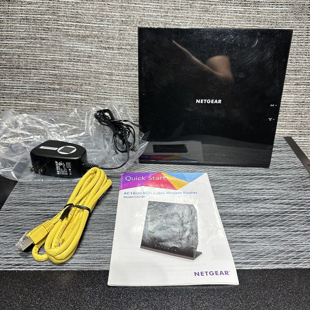 NETGEAR AC1600 Wifi Cable Modem Router C6250 - Black